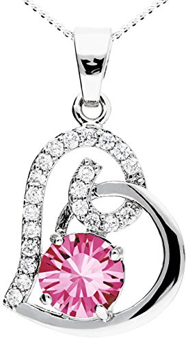 Löb 18K Weißgold vergoldet Kette Zirkonia Steine Herz Anhänger silber rosa Damen Halskette Herzanhänger Herzen Herzkette Herzform Strass Glitzer