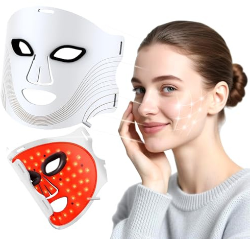 SOVARC LED Gesichtsmaske, Rotlichttherapie Maske, 4 Modi Anti-Aging & Akne, Lichttherapie Gesichtsmaske kabelgebunden, wiederaufladbare Silikonmaske (Weiß) für strahlende Haut