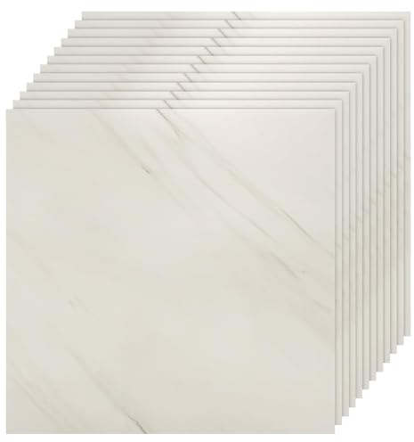 EVERGOODS Self Adhesive Marble Wall Tiles 40 Pack 30x30cm, Peel and Stick PVC Waterproof Wall Panels for Shower, Kitchen Backsplash Stick on Tiles for Bathroom, Living Room (40PCS White)