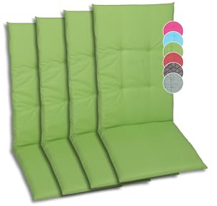 GO-DE Textil Bequeme und attraktive Polsterauflagen für Hochlehner-Gartenstühle (4er-Set, Uni grün, Hochlehner)