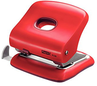 Rapid 23639403 Locher (30 Blatt, Anschlagschiene mit Formatvorgaben, Metall, FC30) rot