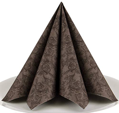 Servietten Ornament braun Premium Airlaid, STOFFÄHNLICH | 50 Stück | 40 x 40cm | Hochzeitsserviette | hochwertige edle Serviette für Hochzeit, Geburtstag, Party, Taufe, Kommunion | made in Germany