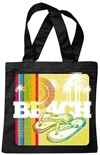 Reifen-Markt Tasche Umhängetasche BEACH FLIP FLOP SURFEN BEACH SURFBRETT LONGBOARD WELLENREITEN WELLEN ANFÄNGER SHOP Einkaufstasche Schulbeutel Turnbeutel in Schwarz
