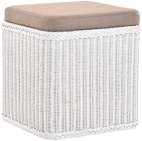 korb.outlet Rattan Wäschekorb Wäschetruhe gepolstert Sitz Weiss Groß Wäschesammler Sitztruhe Badhocker Sitzhocker