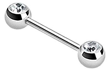 Taffstyle® Piercing - Brust Nippel Intimpiercing Hantel Doppel Front Kristall Kugel in verschiedenen Farben - 1,6mm x 12mm x 5mm - Clear
