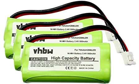 vhbw 3X Akku kompatibel mit VTech LS62255, LS6225-4, LS62262, LS6226-2, LS6225-5, LS62254 schnurlos Festnetz Telefon (800 mAh, 2,4 V, NiMH)