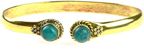Chic-Net Messing Brass Armreif golden Türkis rund Blume Zopfrand nickelfrei verstellbar antik Tribal Schmuck