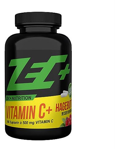 Zec+ Nutrition Vitamin C hochdosiert – 240 Vitamin C Kapseln je 500 mg Vitamin C Ascorbinsäure und 25 mg Hagebutten-Extrakt Made in Germany