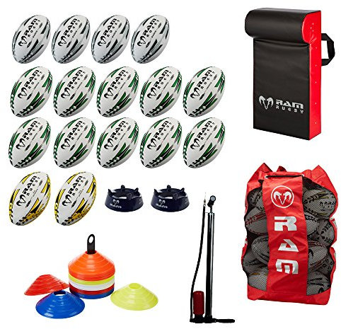 Ram Coaching-Set – Bälle, Kicking Tees, Kegel, Hit Shield, Pumpe, Tasche – erhältlich in zwei Größen – Senioren, Jugendliche (Jugendliche)
