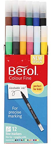 Berol Colour Fine Pens with Washable Ink 0.6mm Line Wallet Assorted [Pack of 12]
