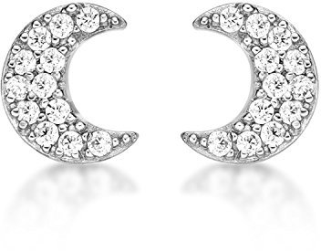 Diamond Treats Piccoli Orecchini Argento 925 a Forma di Luna, Orecchini Mezzaluna per Donne, Ragazze e Bambine, Eleganti Orecchini Donna Argento 925 con Pietre Zirconi