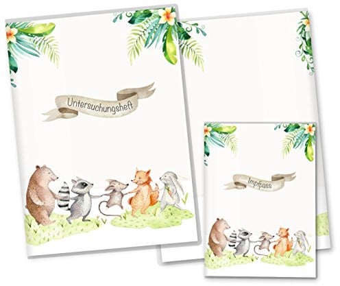 OLGS U-Heft- und Impfpasshülle Set | Tierfreunde | Erstklassige Hüllen für Untersuchungsheft & Impfpass | Geschenkidee, Babygeschenk (U-Heft Set ohne Personalisierung, Freunde)