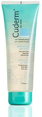 Cuderm Gel Wash 250ml | Soap Free Face & Body Wash Cleanser suitable for Dry Skin | Oatmeal Extract | Alcohol Free 0% | Hypoallergenic | Vegan | Cruelty Free | Steroid Free