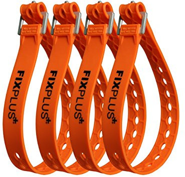 Fixplus Strap 4er-Pack - Zurrgurt Zum Sichern, Befestigen, Bündeln und Festzurren, aus Spezialkunststoff mit Aluminiumschnalle 46cm x 2,4cm (orange)