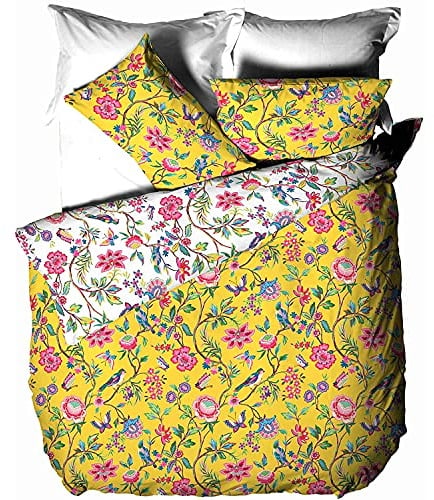 furn. Pomelo Tropical Floral Duvet Cover Set – Reversible Bedding (Yellow – King)