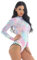 dPois Damen Meerjungfrau Badeanzug Langarm Schwimmanzug Bademode mit Fischschuppe Druck UV-Schutz Beachwear Badebekleidung Colorful L/XL