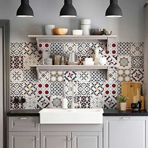 RE-COVERTILES - Adesivi per Piastrelle Bagno e Cucina 12 Pz 15x15 cm - PS00166 Decorazione murale in PVC impermeabile mattonelle mosaico stile cementine Azulejos