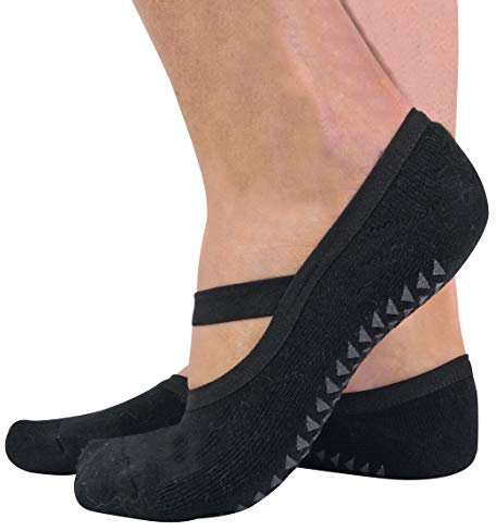 2 Paires Femme Coton Invisibles Antidérapantes Chaussettes pour Yoga et Pilates (37/42, Black)