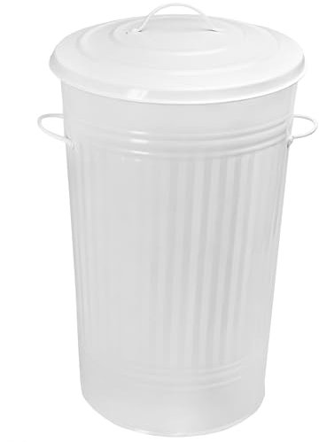HRB Mülleimer Zink Weiß, 40 Liter, Vintage Design, sehr stabil mit Deckel- geeignet als Mülleimer Küche- Ideal für den gelben Sack oder zur Aufbewahrung von Klamotten