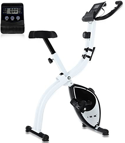 ISE Mini Vélo d'Appartement Pliable, Velo Appartement Pliable Cardio Training 8 Niveaux Résistance Magnétique Ecran LCD, Velo Interieur avec Capteur de Fréquence Cardiaque, Velo d appartement Blanc
