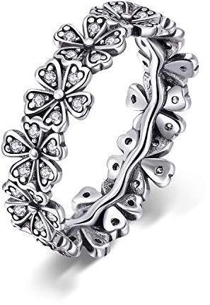 Lorrifal Ring aus 925er Sterlingsilber mit Zirkonia einfaches Versprechen Heiligenschein Blumen Schmuck Geschenk für Damen und Mädchen