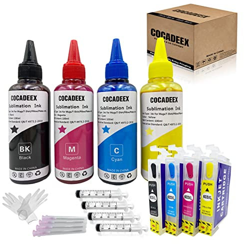 COCADEEX 603XL Sublimationstinte Nachfüll-Kits kompatibel mit Ep Expression Home XP-2100 XP-2105 XP-3100 XP-4105 XP-4100 XP-3105 Workforce WF-2830 WF-2835 WF-2850 WF-2810 Drucker