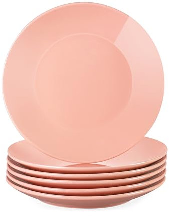 LOVECASA Serie Sweet Juego de 6 Platos Llanos, Vajilla de Porcelana, 26.5cm Platos Redondos, Se Puede Usar en Lavavajillas, Rosa