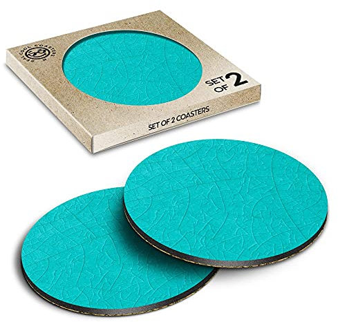 2 x Eco Boxed Cork Coasters - Blue Teal Cracked Ceramic Tile Drink Cup Mug Glass Table Mat #21255