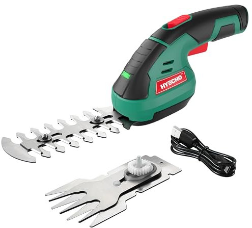 HYECHO Cordless Grass Shear, 7.2V 2-in-1 Electric Handheld Grass & Hedge Trimmer Edging Shear Set with Pruning Blades and Grass Cutting Blades, USB Charging Cable, for Garden, Lawn, Shrub