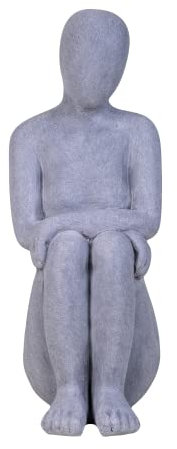 IDYL Moderne Skulptur Figur Sandsteinguss Denkende Frau | wetterfest | grau | 20x16x42 cm | Dekoration für Wohnbereich und Garten
