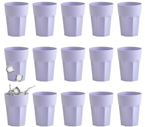 Engelland - 15 x Plastikbecher, Trinkbecher, Flieder/Lila, Pastellfarben, 250 ml, mit Eichstrich, bruchfest, stapelbar, Mehrweg, Kunststoff, BPA-frei, wiederverwendbar, Party-Becher, Trink-Glas