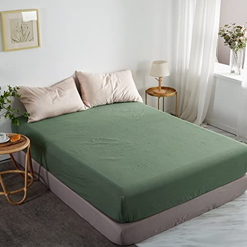 Lanqinglv Spannbettlaken 140 x 200 cm - 100% Baumwolle Bettlaken Jersey Spannbetttuch Topper Boxspringbett bis 30cm Matratzenhöhe (140x200cm,Grün)