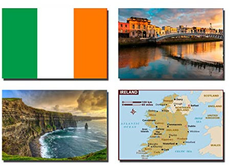 Kühlschrankmagnete, Irland-Flagge, Irland-Karte, Irland, 4 Stück