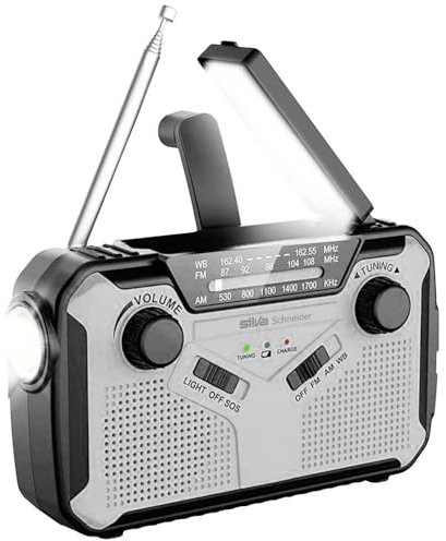Silva Schneider SOS 112 Notfallradio, USB-Handy-Ladefunktion, Sirene, Taschenlampe, Leselampe, schwarz-grau