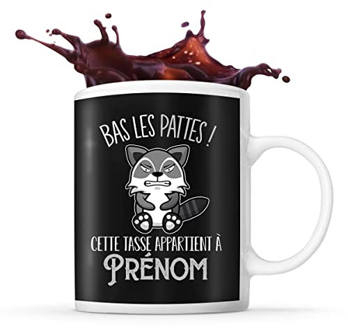 Planetee Tasse Prénom personnalisable Raton Laveur bas les pattes | Mug café ou thé idée cadeau personnalisé drôle et original pour collègue de travail famille et amis