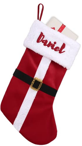 Jinlinjew Bestickte Weihnachtsstrümpfe, personalisierte Weihnachtsstrümpfe mit Namen, luxuriöse Plüsch-Weihnachtsdekoration, Ornamente, klassischer roter grüner Strumpf, Partyzubehör