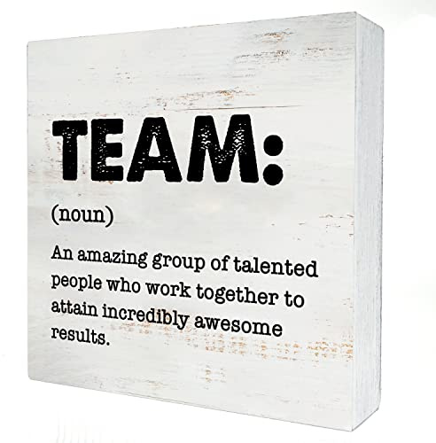Team Definition Holzbox-Schild, Dekoration, rustikales Team-Zitat, Holzbox-Schild, Blockschild für Wand, Tisch, Schreibtisch, Zuhause, Büro, Dekoration, 12,7 x 12,7 cm, Geschenk für Kollegen