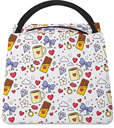 YINGD Bedruckte Lunch-Tasche, isolierte Handtasche, klein, tragbar, Lunchtasche für Damen, Herren, Kinder, Schokolade, Kaffeetasse