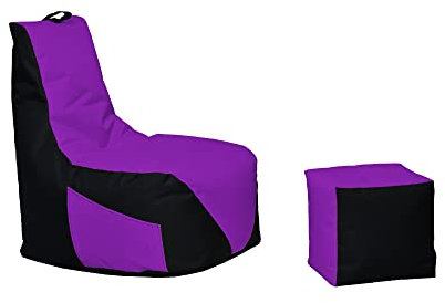 Momiralland Gaming Sitzsack - mit Lehne Sitzkissen - Beanbag - BodenKissen Sessel In- & Outdoor geeignet - Gaming mit PC Xbox & Playstation (Schwarz - Lila, Sitzsack + Hocker)