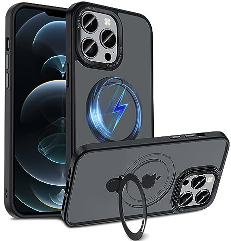 S. Dawezo Magnetisch Ständer Hülle für iPhone 12 Pro Max, Kompatibel mit Magsafe, Militärschutz, Anti-Fingerabdruck, Stoßfest Unsichtbare Halterungen Handyhülle für iPhone 12 Pro Max, Schwarz