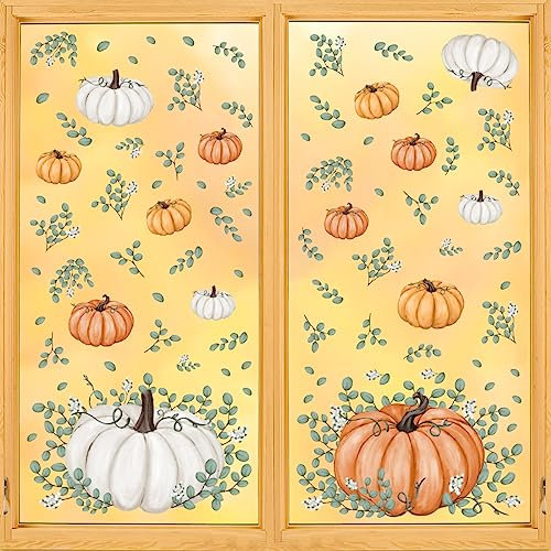 Horaldaily Herbst 123 Stück Fenster Aufkleber Klammern, Thanksgiving Ernte Fensterbilder Orange Kürbis Blätter Fensterabziehbild für Haus Party Laden Fenster Glas Anzeige Dekoration