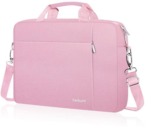 Ferkurn Laptop Bag Case for Women Men, Messenger Briefcase Computer Bag with Shoulder Compatible with Macbook Pro/Air, XPS Latitude, HP Pavilion, ASUS, Acer, Samsung, Pink, 15 15.6 16 Inch
