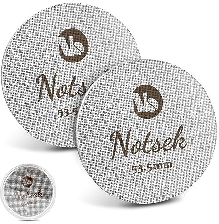 NOTSEK Puck Screen 53.5mm, 2Pcs 1mm/1.7mm Thick Espresso Puck Screen for Portafilter 54mm, 150μm Stainless Steel Coffee Puck Screen with Acrylic Storage Box, Espresso Screen for Barista Accessories
