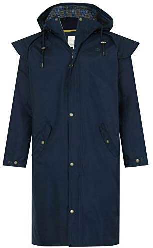 LightHouse Men's Stockman Waterproof Raincoat - Long Lined Windproof Outdoor Coat with Detachable Hood - Navy - XXXL