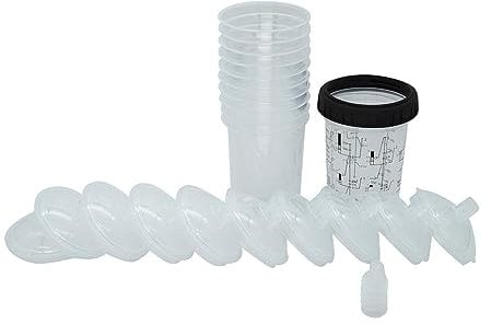 Shinekoo Automotive Paint Mixing Cups and Liners Kit Disposable Spray Paint Gun Cup Car Paint Filtering Lids and Adapters 10 Pack (400 ml)