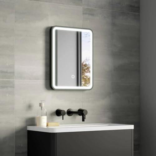 Illuminated Bathroom Mirror with LED Lights 390x500mm IP44 Rated - Kali 3-Colour Dimmable LED Bathroom Mirror with Lights, Demister Pad, Touch Sensor Switch, Black Framed Wall-Mounted Vanity Mirrors