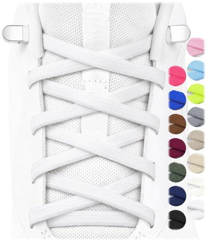 Stepace 2 Pairs Elastic No Tie Shoe Laces for Kids and Adults Sneakers, Stretch Flat Tieless Shoestrings White 120