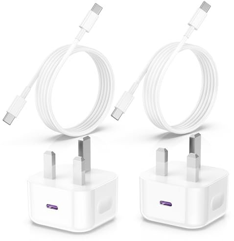 2Pack iPhone 15 16 Charger Plug and Cable, PD 20W USB C Fast Charging Wall Charger Plug with 2M Type C to USB C Fast Charging Cable Lead for Apple iPhone 16 Pro/16 Pro Max/15 Plus/15 Pro, iPad Pro/Air