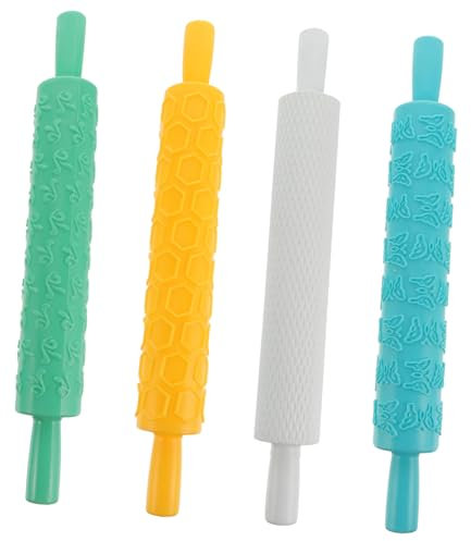 Ciieeo 4 Pezzi Di Mattarello Decorato - Plastica Goffrata Per Biscotti E - Ideale Per La Cottura Dei Bambini