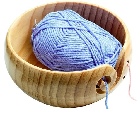 AMZTEMU All-in-ones wooden yarn bowl, Tazón de lana, Crochet yarn bowl, Cuenco de hilo de ganchillo con tapa -madera de pino(15 * 8cm)